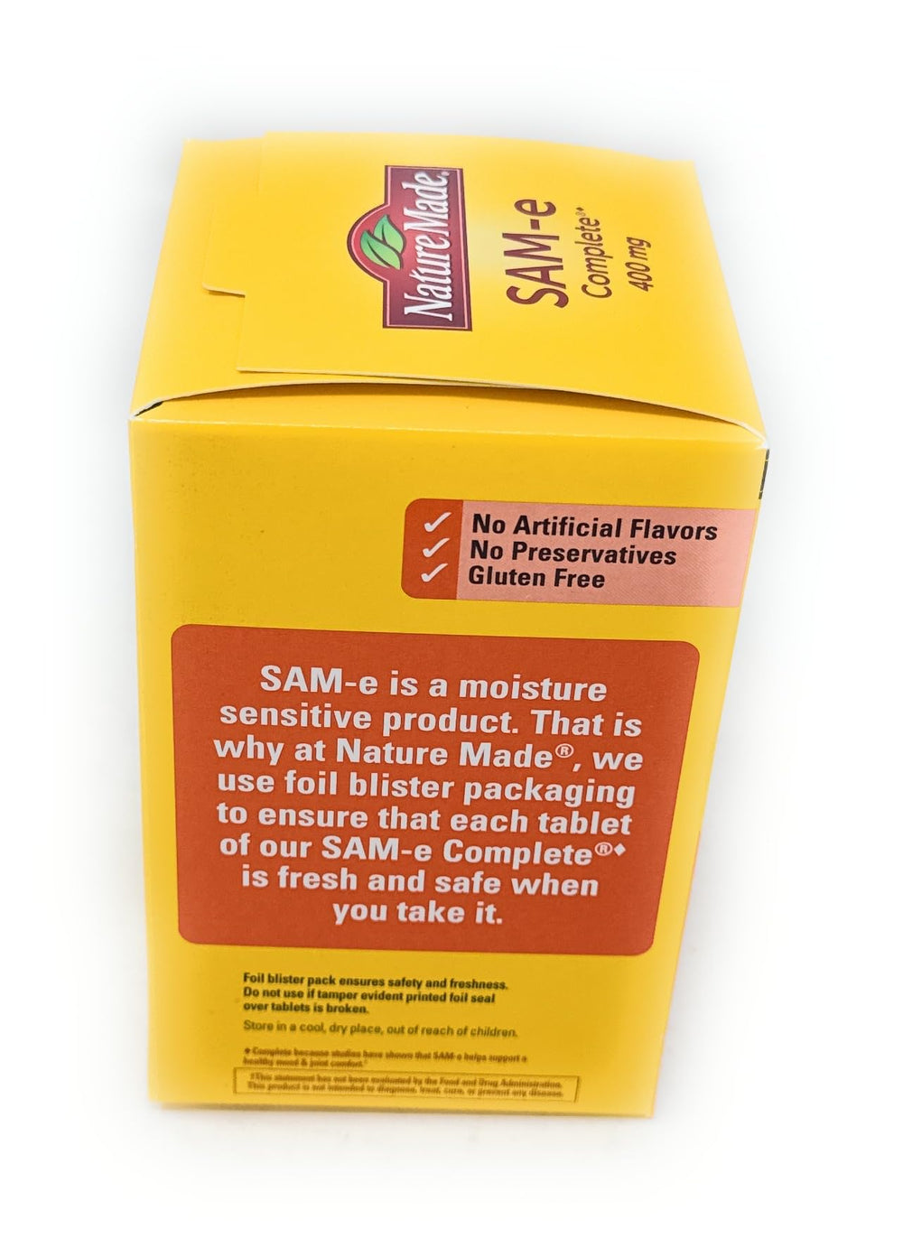 Close-up of Nature Made SAM-e Complete 400 mg tablets
