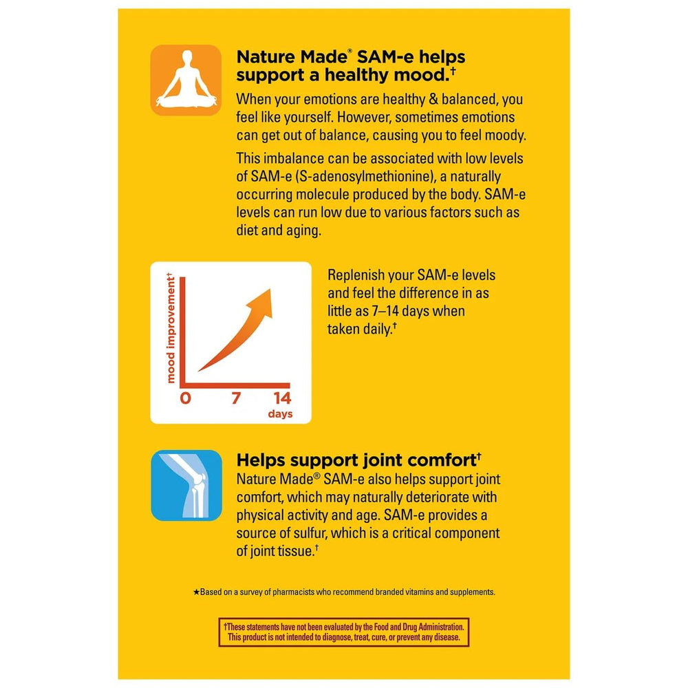 Nature Made SAM-e Complete 400 mg highlighting joint health support