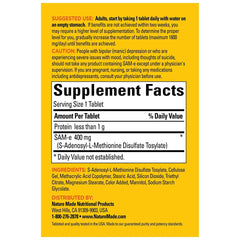 Nature Made SAM-e Complete 400 mg supplement label and ingredients