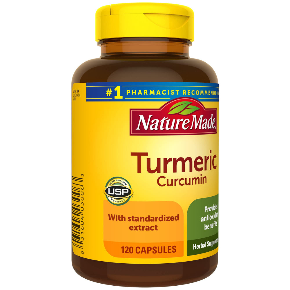 Ingredients panel detail on Nature Made Turmeric Curcumin 500 mg bottle.