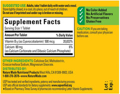 Nutrition facts and packaging for Nature Made Vitamin B-12 500 mcg tablets