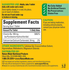 Close-up of Nature Made B-6 tablets
