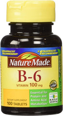 Bottle label for Nature Made Vitamin B-6 100 mg tablets
