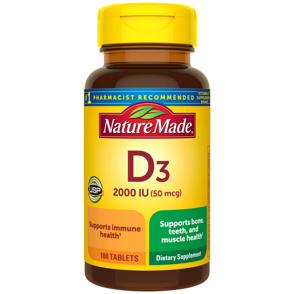 Nature Made Vitamin D3 2000 IU bottle front view for daily bone and immune support.
