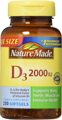 Nature Made Vitamin D3 2000 IU Liquid Softgels - Pack of 2 (two 250-count bottles)