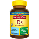 Bottle of Nature Made Vitamin D3 2000 IU (50 mcg) softgels, 250-count—gluten-free supplement for bone, teeth, muscle and immune support