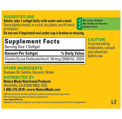 Close-up of Nature Made Vitamin D3 2000 IU softgels label