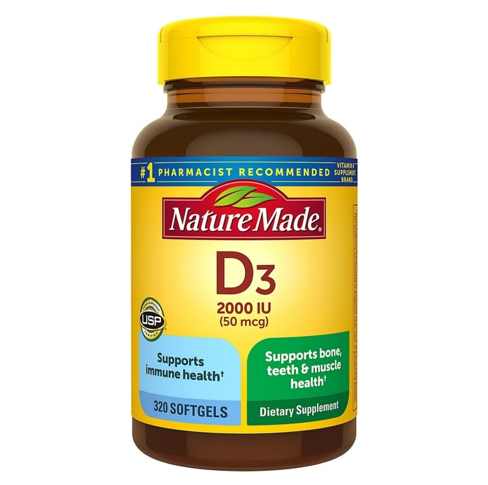Nature Made Vitamin D3 2000 IU bottle front for daily immune support.