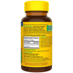 Nature Made Vitamin D3 5000 IU softgels label detail emphasizes ingredients and verification.