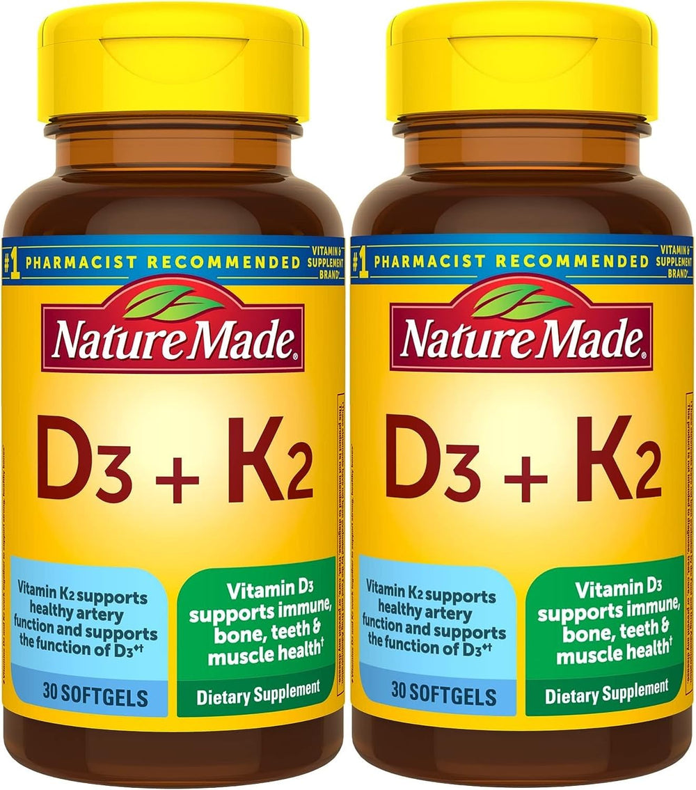 Front packaging of Nature Made Vitamin D3 K2 5000 IU 125 mcg 2-pack softgels