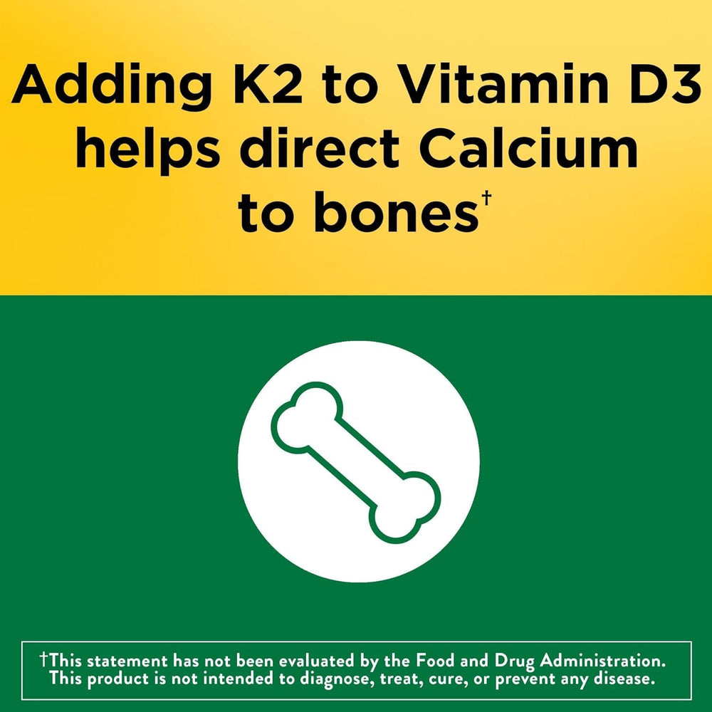 Close-up of Nature Made Vitamin D3 K2 softgels