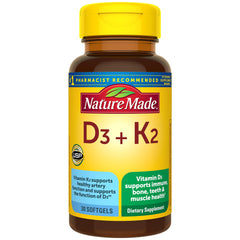 Front of Nature Made Vitamin D3 K2 Softgels bottle with 30-day supply