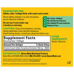 Nutrition facts panel for Nature Made Vitamin E dl-Alpha Softgels