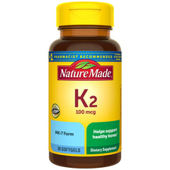 Nature Made Vitamin K2 100 mcg softgels bottle for daily bone support.
