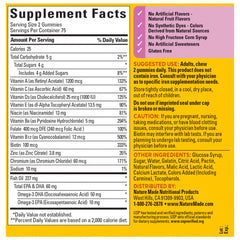 Nutrition facts panel for Nature Made multivitamin with Omega-3