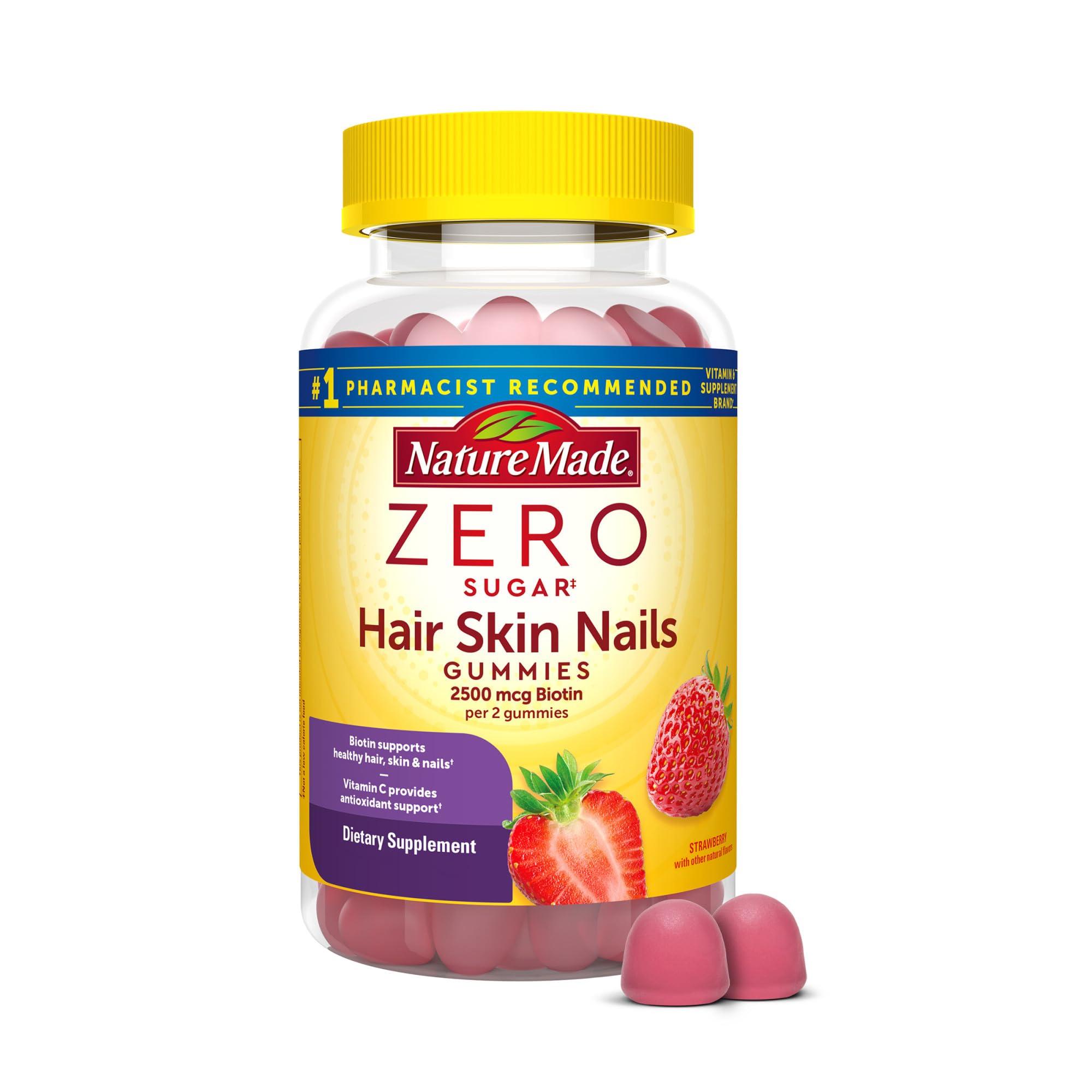 Bottle of Nature Made Zero Sugar Hair Skin Nails Gummies, 120-count Bottle of Nature Made Zero Sugar Hair Skin Nails Gummies, 120-count