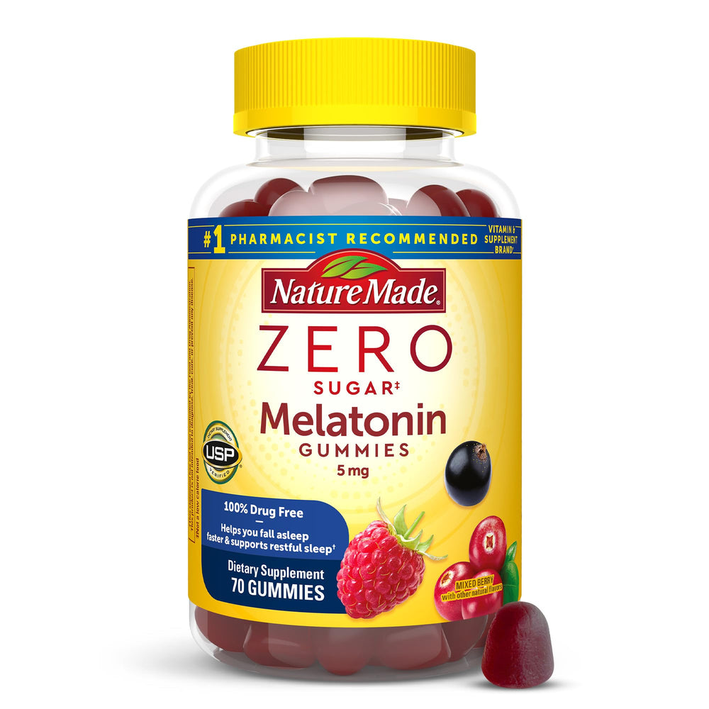 Front view of Nature Made Zero Sugar Melatonin Gummies 5mg bottle