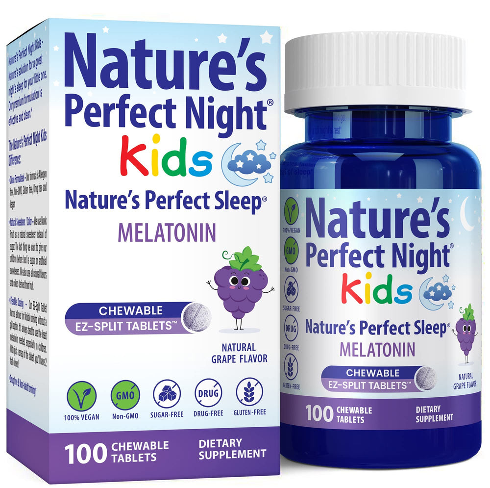 Nature's Perfect Night Kids Melatonin 1mg grape chewables bottle label