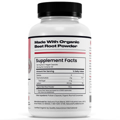 Supplement facts label for Nature's Pure Blend beet root capsules