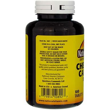 Back of bottle displaying 100 chewable tablets