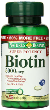 Nature’s Bounty Biotin 5000 mcg Rapid Release Softgels bottle