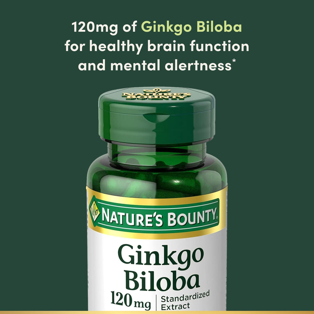 Ginkgo Biloba 120 mg capsules with label showing 100 capsules