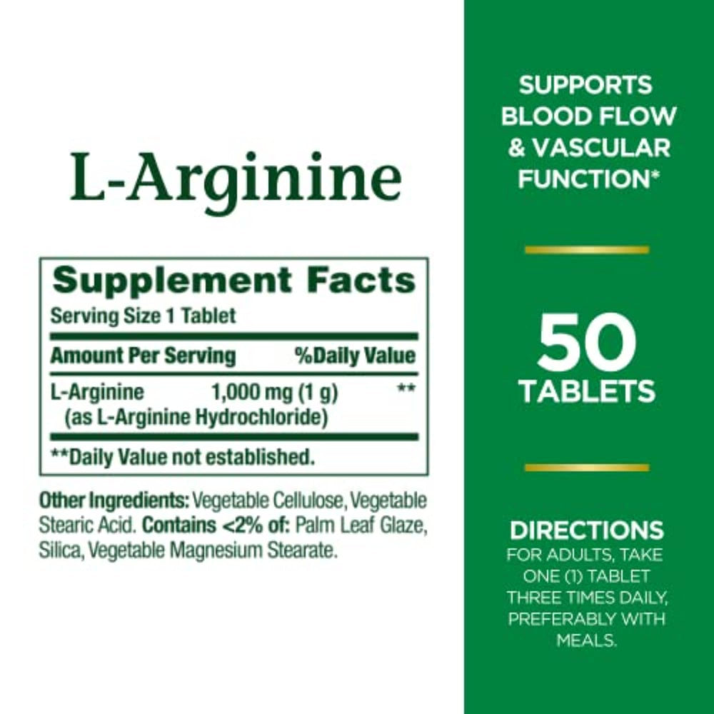Close-up of L-Arginine 1000mg tablet