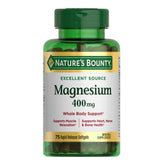 Nature's Bounty Magnesium 400 mg softgel bottle with 75 softgels