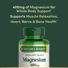 Supplement facts showing magnesium oxide 400 mg per softgel