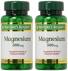 Two bottles of Nature's Bounty Magnesium 500mg 200-tablet pack