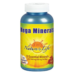 Front view of Nature's Life Mega Minerals Complex bottle