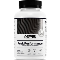 Nature's Pure Blend Peak Performance bottle with capsules supports daily testosterone support for active men.