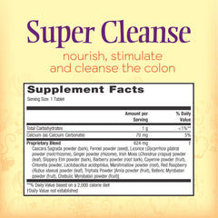 Nature's Secret Super Cleanse bottle-dispense shows tablet form for easy daily gut balance support.