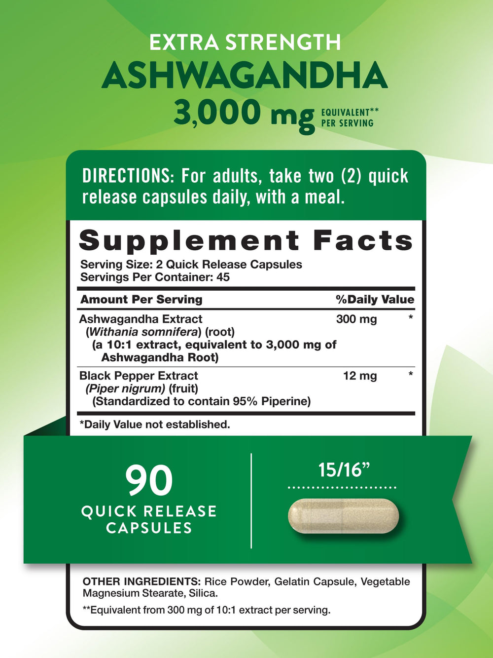 Close-up of Nature's Truth Ashwagandha 3000mg bottle label