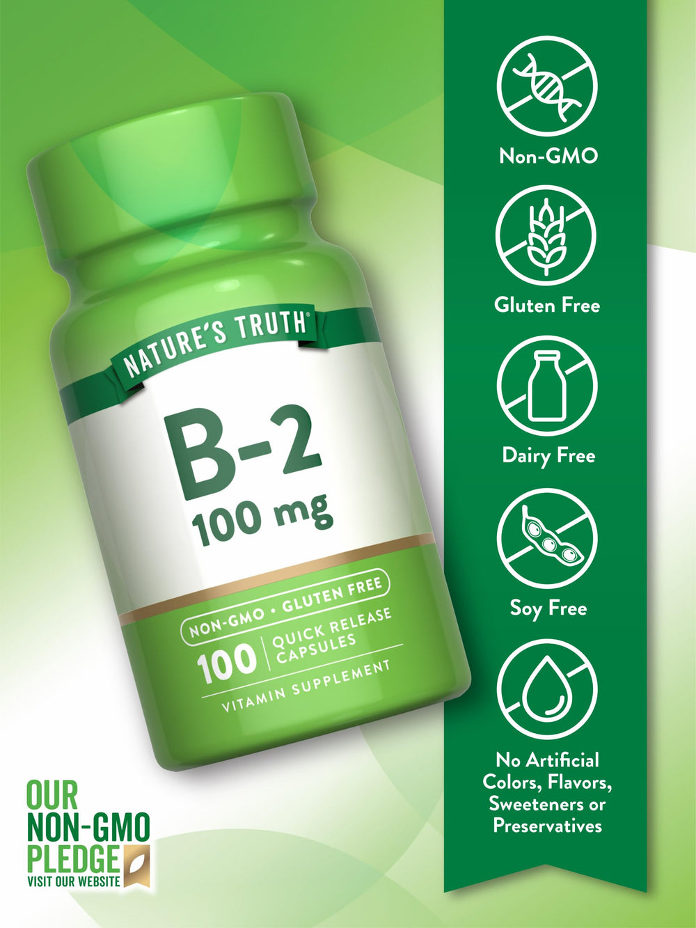 Gluten-free and Non-GMO Nature's Truth B2 Vitamin packaging
