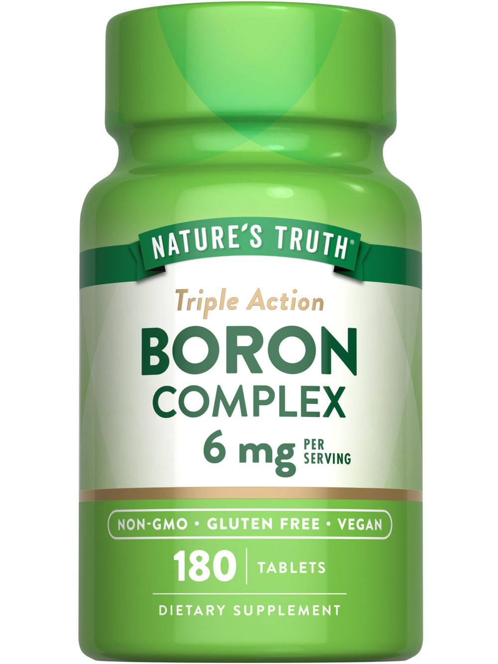 Nature's Truth Boron Complex 6 mg Triple Action formula; vegan, non-GMO, gluten-free; 180-count