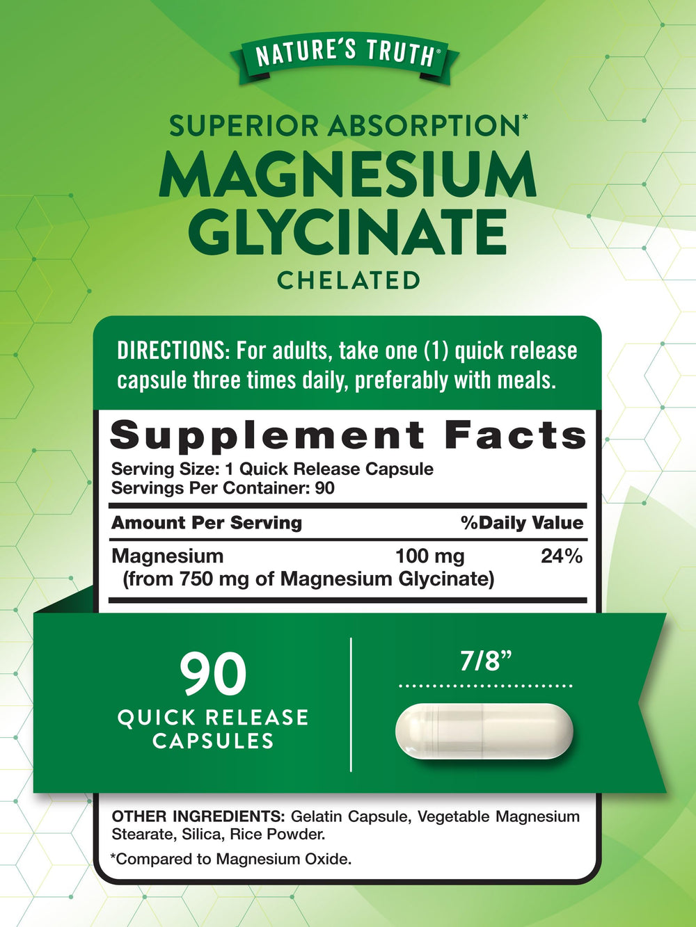 Close-up of magnesium glycinate capsules