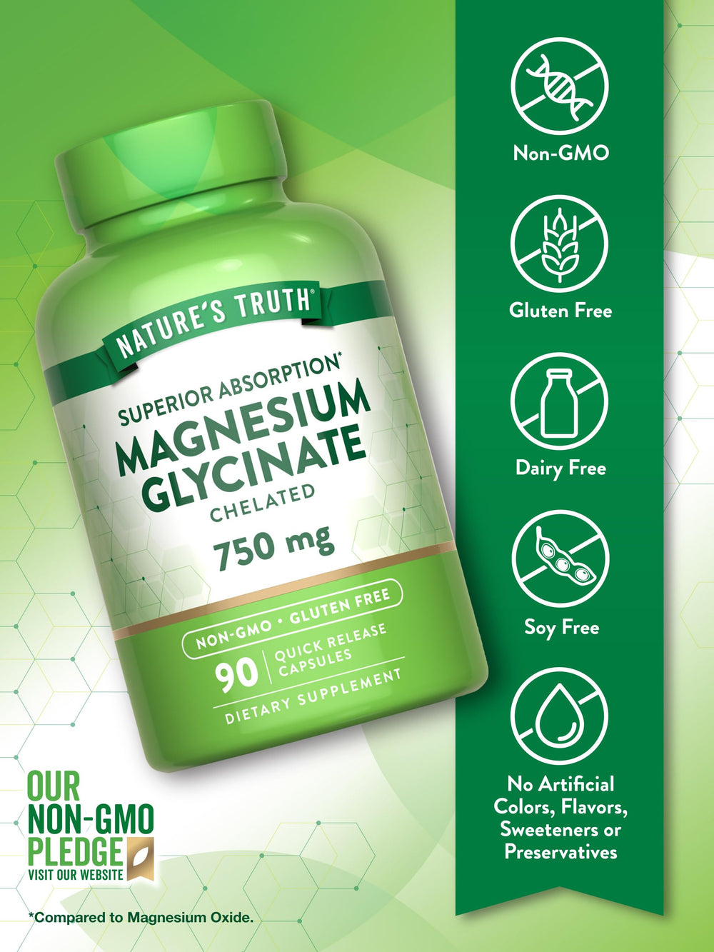750mg magnesium glycinate capsules with high-absorption label