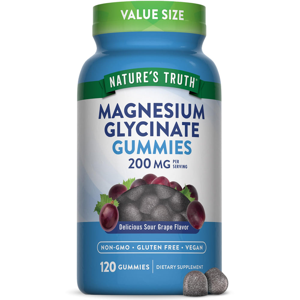 Front view of Nature's Truth Magnesium Glycinate Gummies for Adults in grape flavor