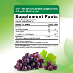 Bottle label showing 200 mg magnesium glycinate and grape flavor