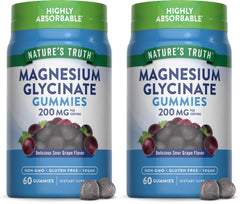 Front view of Nature's Truth Magnesium Glycinate Gummies bottle, grape flavor