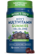 Front view of Nature's Truth multivitamin for men gummies bottle in blueberry flavor