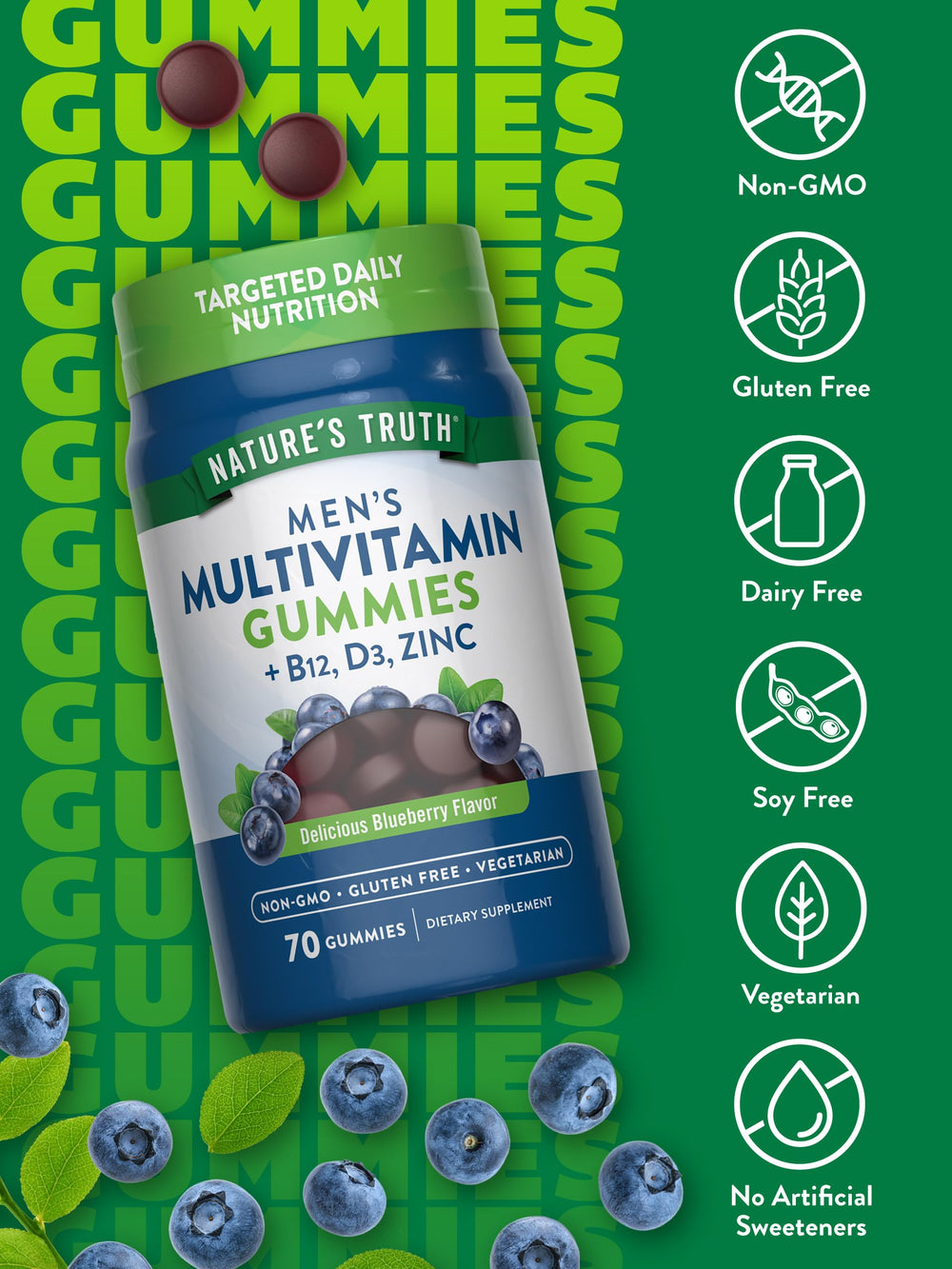 Nutrition facts panel for Nature's Truth men’s multivitamin gummies