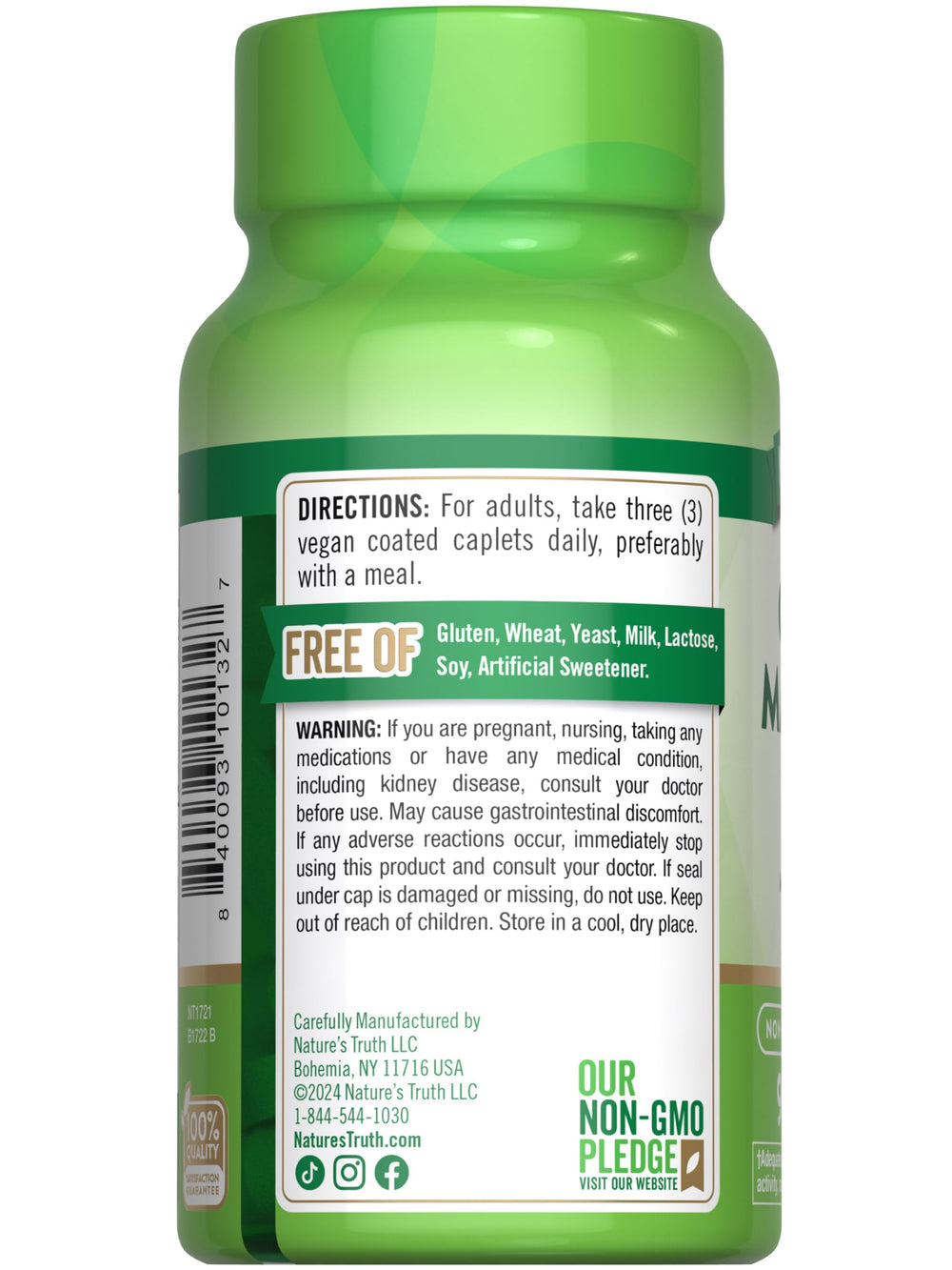 Nutrition facts label for Nature's Truth Calcium Magnesium Zinc bottle