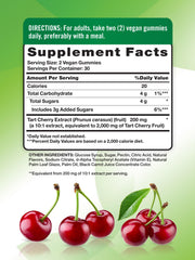 Close-up of Tart Cherry Gummies label showing 2000mg per serving