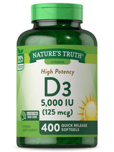 Front view of Nature's Truth Vitamin D3 5000 IU Softgels bottle