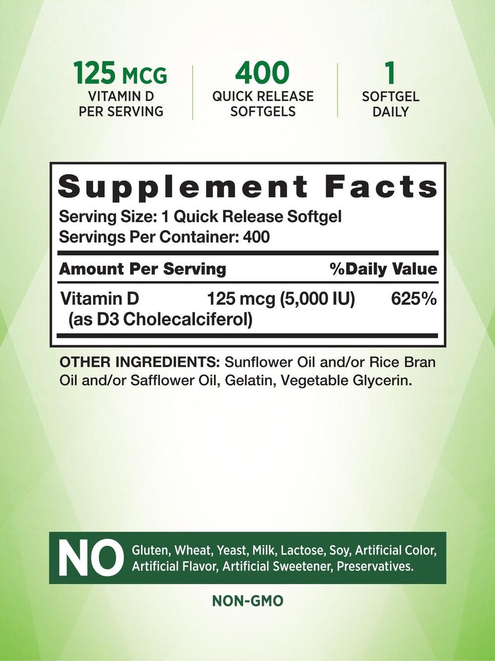 Close-up of Nature's Truth Vitamin D3 5000 IU Softgels