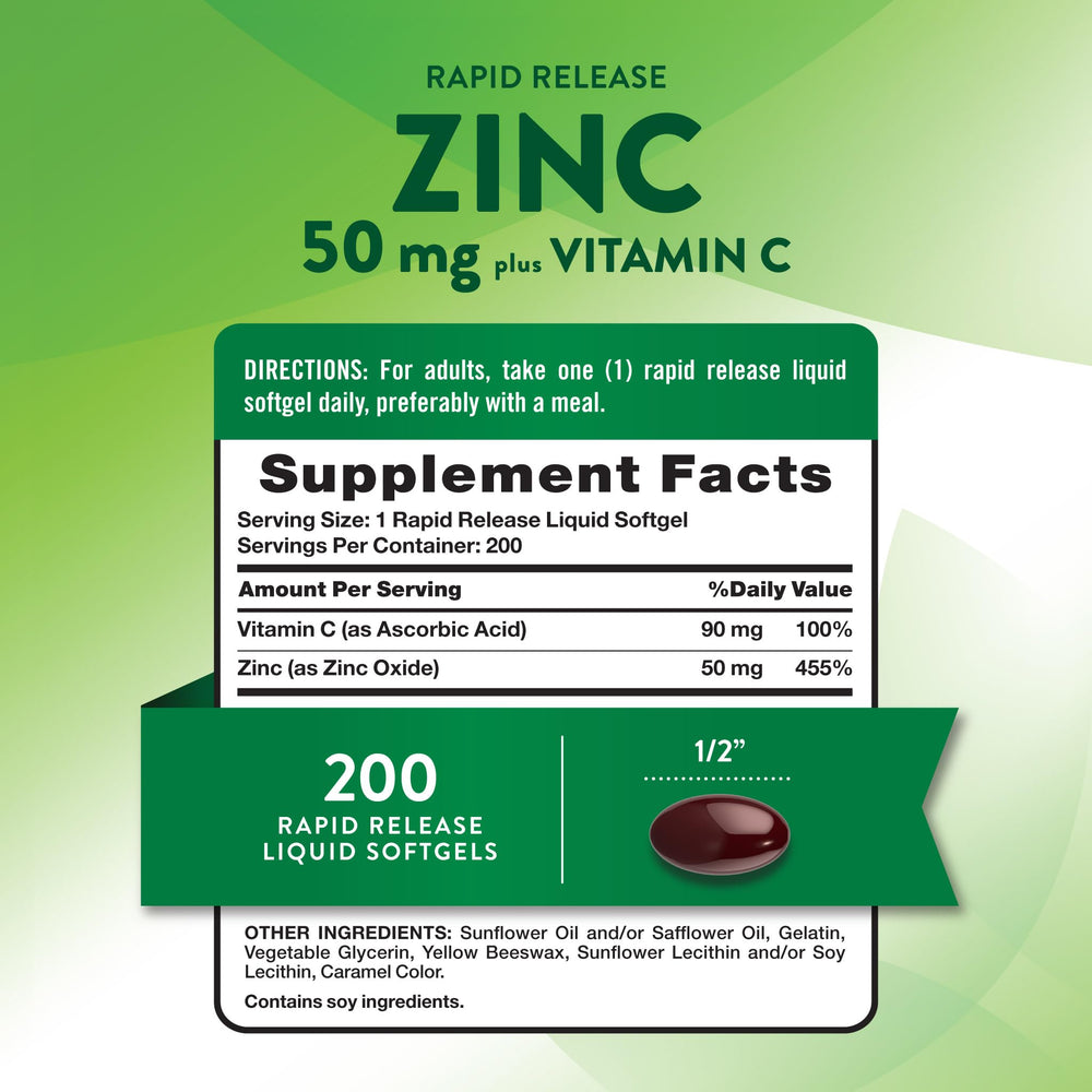 Close-up of Nature's Truth Zinc + Vitamin C softgels cap