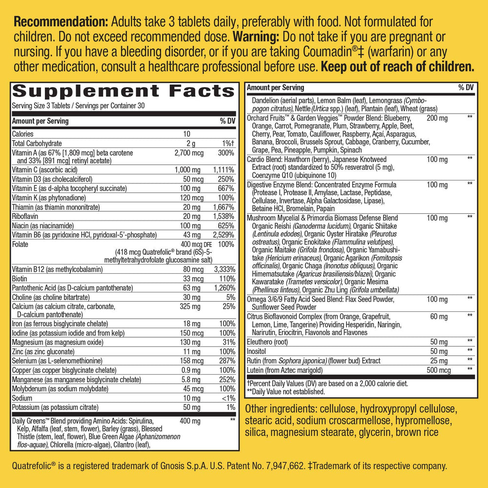 Vitamins and minerals icons on Nature's Way Alive! packaging
