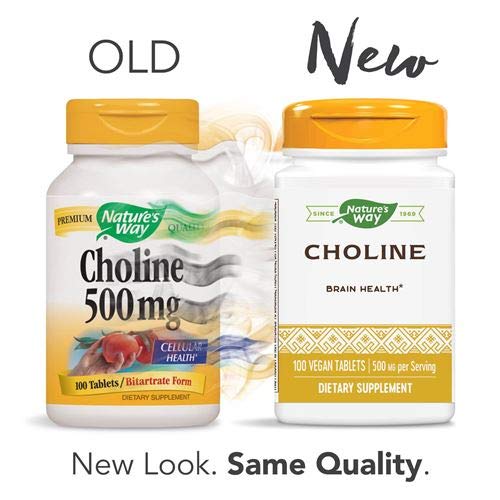 Nature's Way Choline 500 mg bottle back label with nutrition facts
